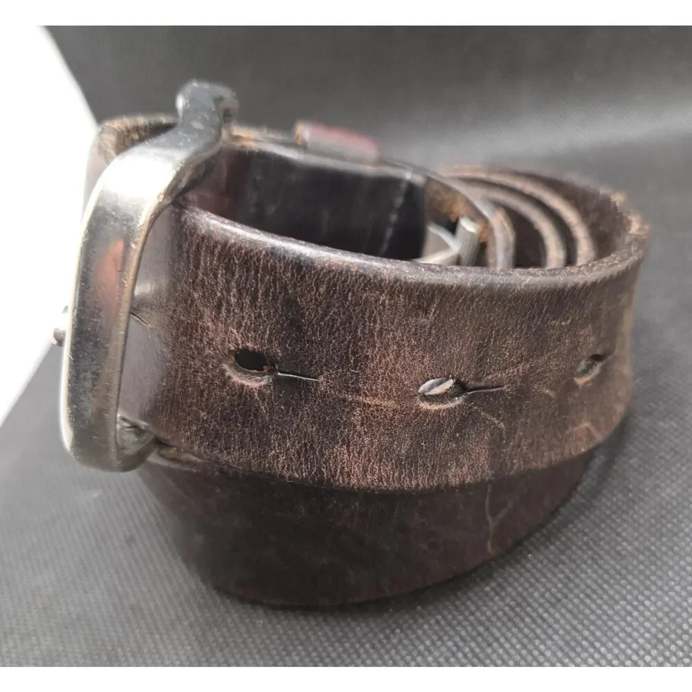 Fossil Men's Vtg Distressed Thick Cowhide Leather Belt Dark Brown Sz 38 - 1.5
